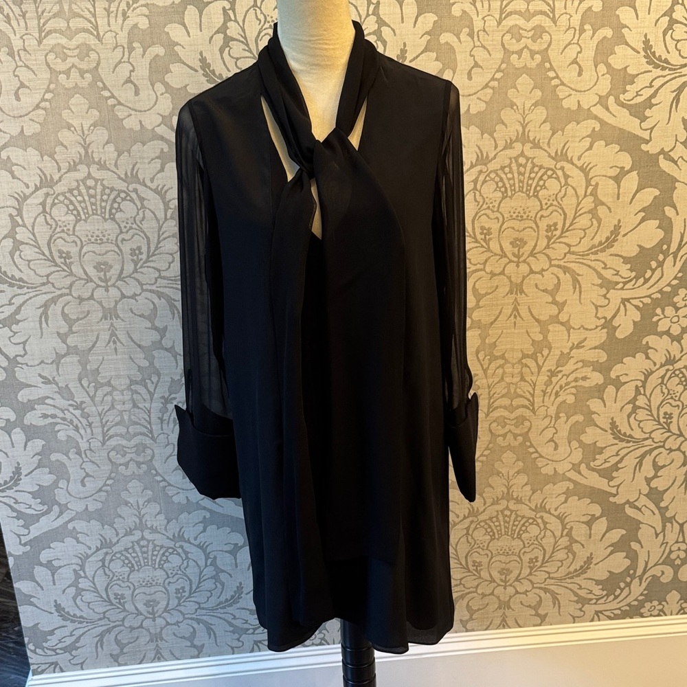 Alice and Olivia Elegant Black Sheer Sleeve Dress